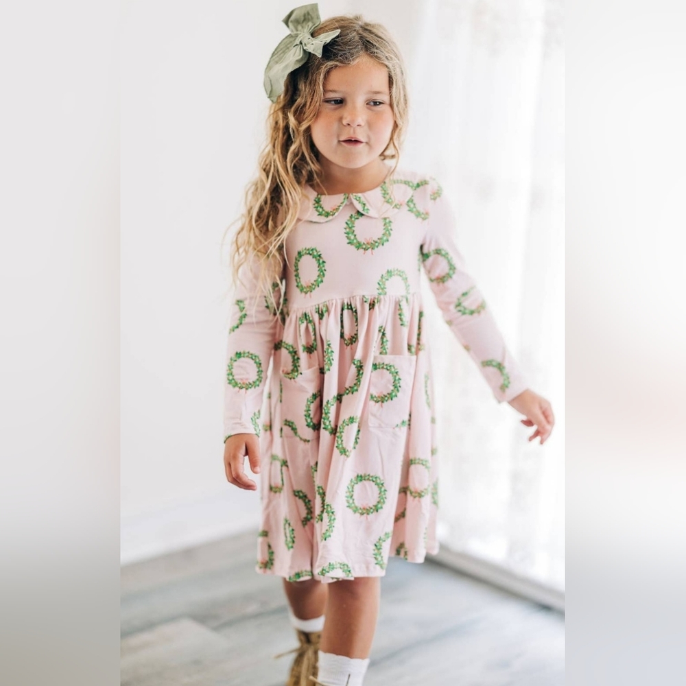 Boutique Chtistmas Wreath Twirl Dress